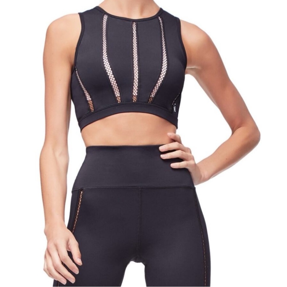 Good American Trim Insert Crop Top Bra Black Cream Cut Out High Neck NWT 5
